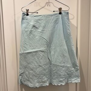 Light Blue Linen Skirt with Embroidered Hem